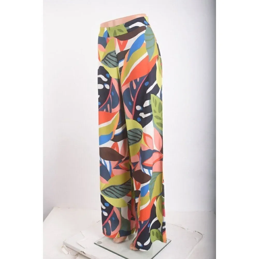 Trina Turk Wide Leg Pants Weekend Sz 4 MultiColor Tropical Floral lightweight